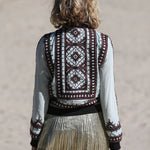 VINTAGE EMBROIDERY BOMBER JACKET, MINT/BROWN/GREEN SILK - SAAKI
