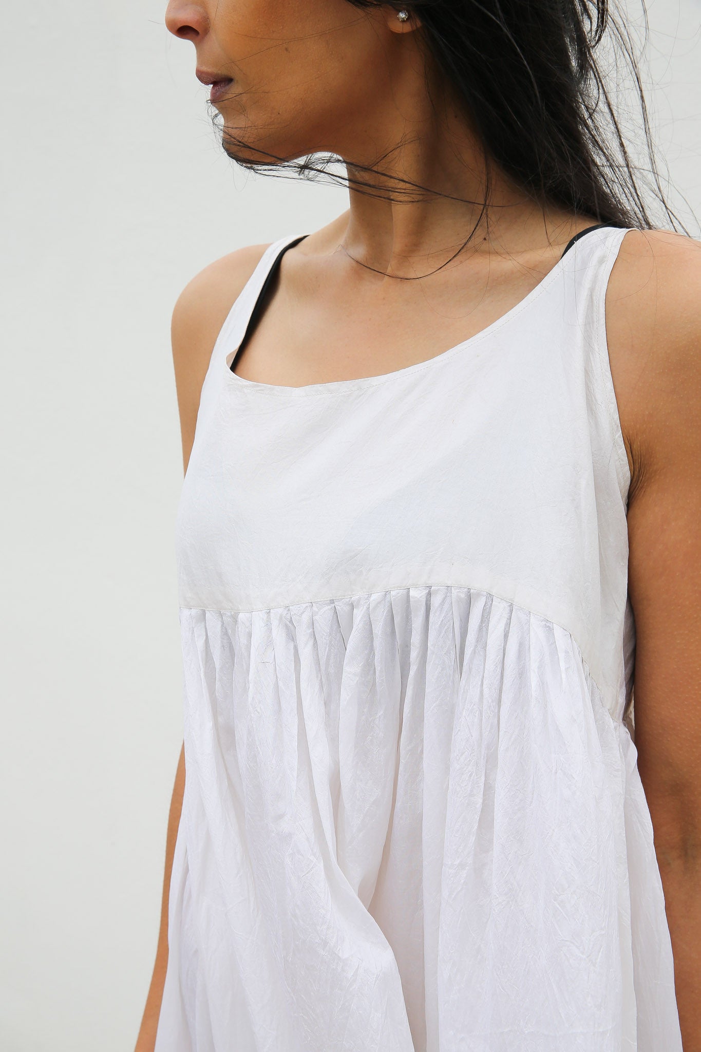 PLEATED SILK CHEMISE DRESS, WHITE SHEER - SAAKI
