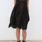 CHANDERI SILK A-LINE DRESS, BLACK HANDWOVEN - SAAKI