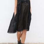 CHANDERI SILK A-LINE DRESS, BLACK HANDWOVEN - SAAKI