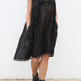 CHANDERI SILK A-LINE DRESS, BLACK HANDWOVEN - SAAKI