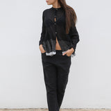 STRIPE GATHERED SHIRT, BLACK SHEER - SAAKI