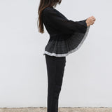 STRIPE GATHERED SHIRT, BLACK SHEER - SAAKI