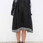 RANGREZ SILK SHIRT DRESS, BLACK HANDWOVEN - SAAKI