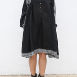 RANGREZ SILK SHIRT DRESS, BLACK HANDWOVEN - SAAKI