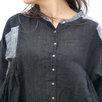 RANGREZ SILK SHIRT DRESS, BLACK HANDWOVEN - SAAKI