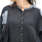 RANGREZ SILK SHIRT DRESS, BLACK HANDWOVEN - SAAKI