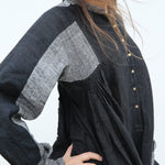 RANGREZ SILK SHIRT DRESS, BLACK HANDWOVEN - SAAKI