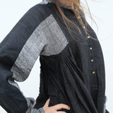 RANGREZ SILK SHIRT DRESS, BLACK HANDWOVEN - SAAKI