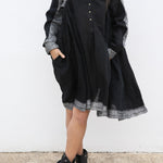 RANGREZ SILK SHIRT DRESS, BLACK HANDWOVEN - SAAKI