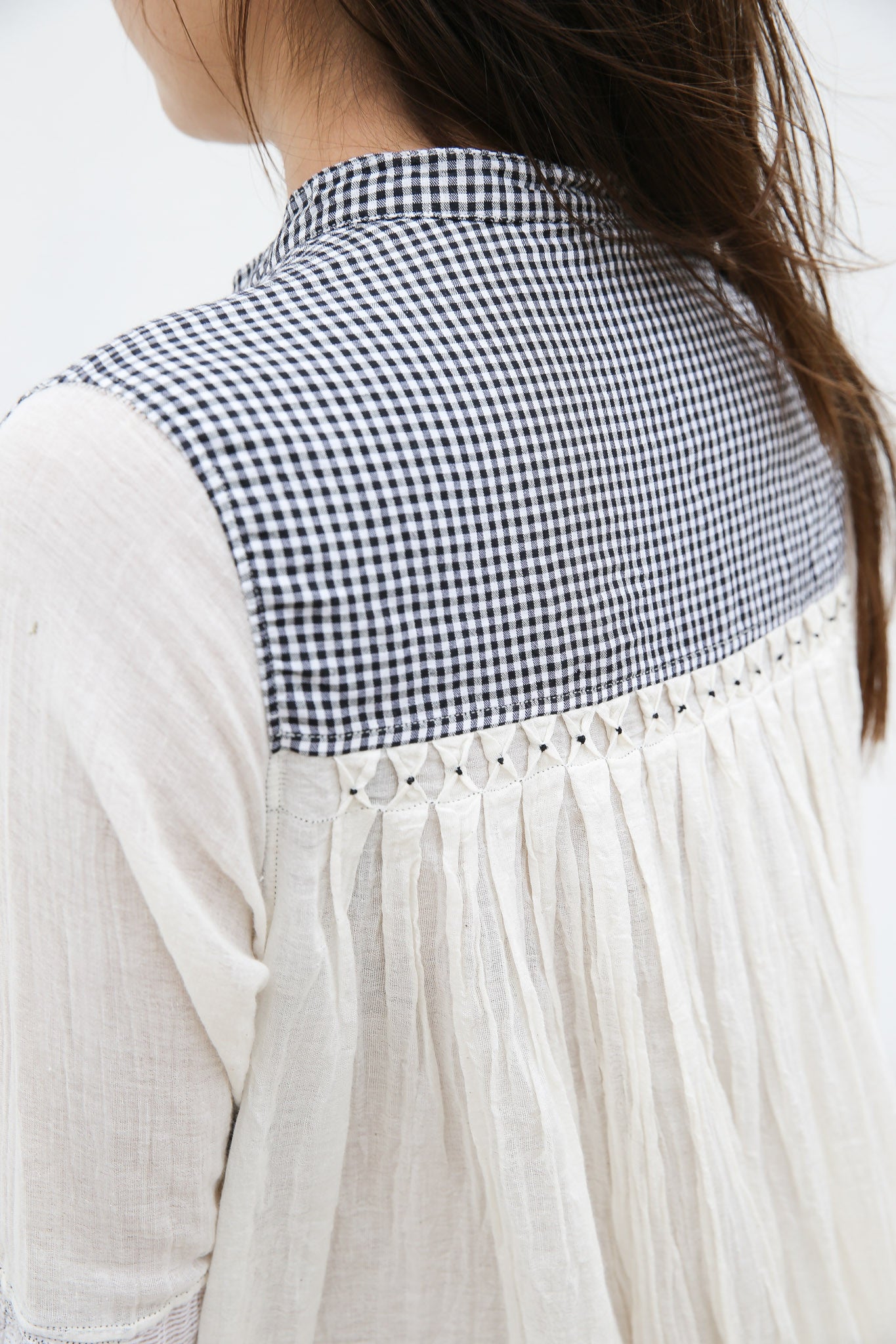 CHECK SHIRT DRESS, IVORY/BLACK HANDWOVEN - SAAKI