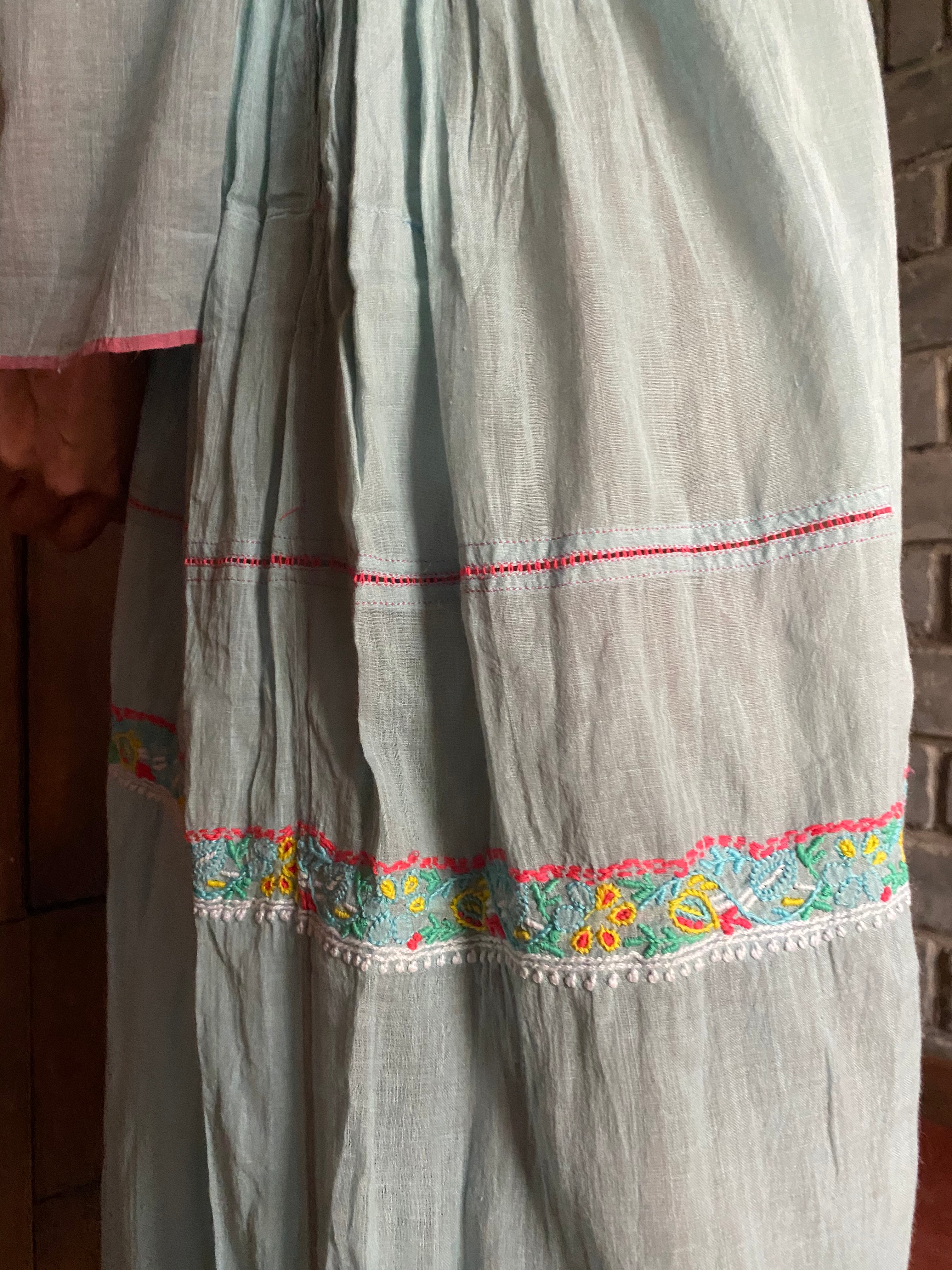 MUSLIN DRESS, BLUE CHIKANKARI - SAAKI