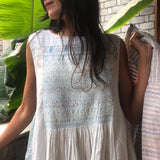 JAMDANI DRESS SLEEVELESS, WHITE // BLUE - SAAKI