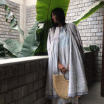 JAMDANI DRESS SLEEVELESS, WHITE // BLUE - SAAKI