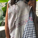 PLEATED COAT DRESS, WHITE // GREY STRIPE - SAAKI