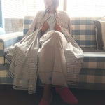 PLEATED COAT DRESS, WHITE // GREY STRIPE - SAAKI