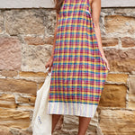 CHECKED MAXI DRESS, VIOLET/YELLOW - SAAKI