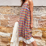 CHECKED MAXI DRESS, VIOLET/YELLOW - SAAKI