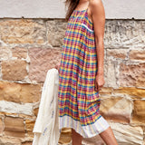 CHECKED MAXI DRESS, VIOLET/YELLOW - SAAKI