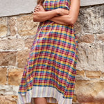 CHECKED MAXI DRESS, VIOLET/YELLOW - SAAKI