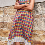 CHECKED MAXI DRESS, VIOLET/YELLOW - SAAKI