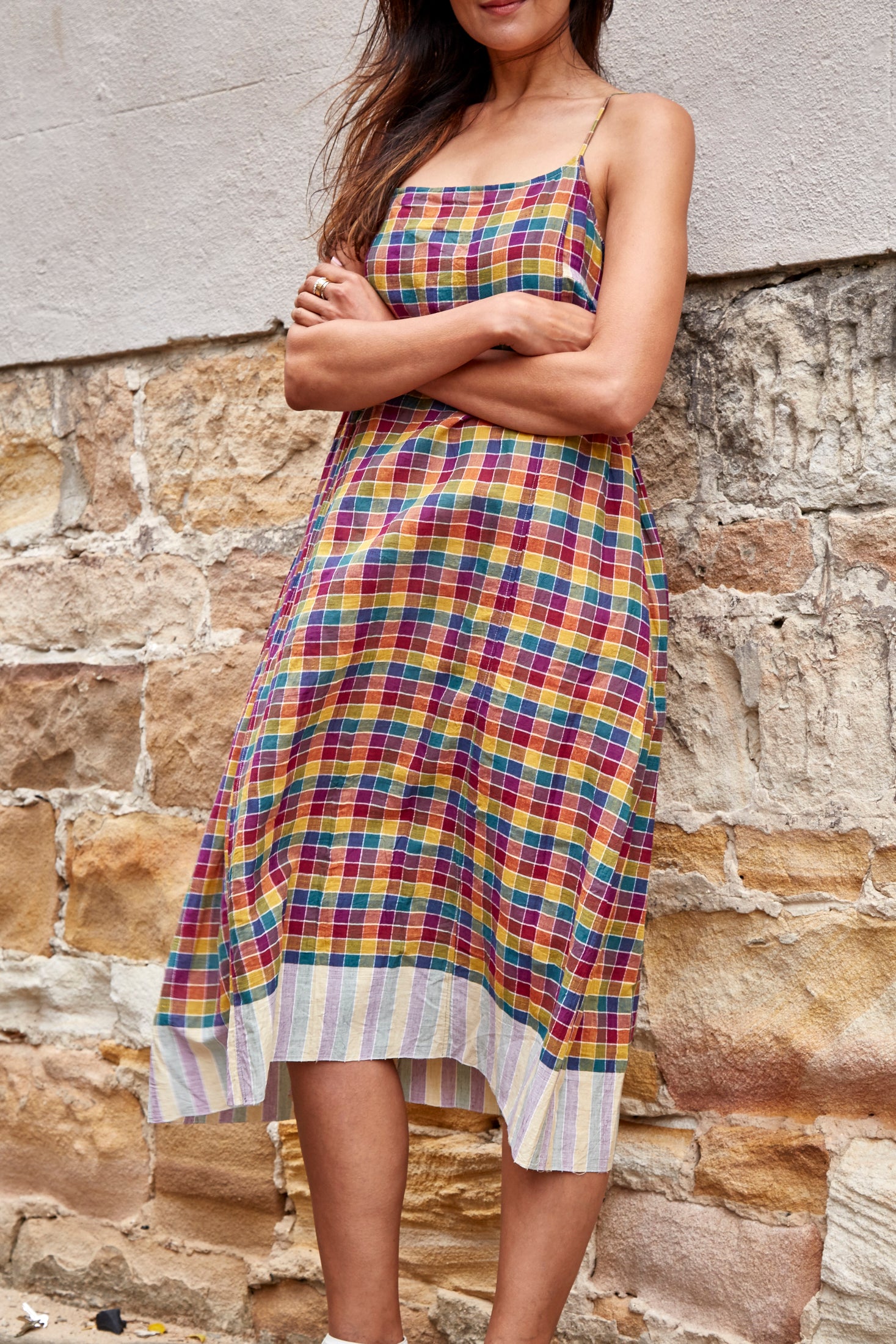 CHECKED MAXI DRESS, VIOLET/YELLOW - SAAKI