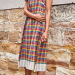CHECKED MAXI DRESS, VIOLET/YELLOW - SAAKI