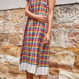 CHECKED MAXI DRESS, VIOLET/YELLOW - SAAKI