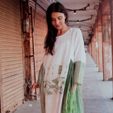 MUSLIN JAMDANI DRESS, GREEN
