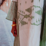 MUSLIN JAMDANI DRESS, GREEN