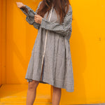 MADRAS CHECK SHIRT DRESS, NAVY - SAAKI