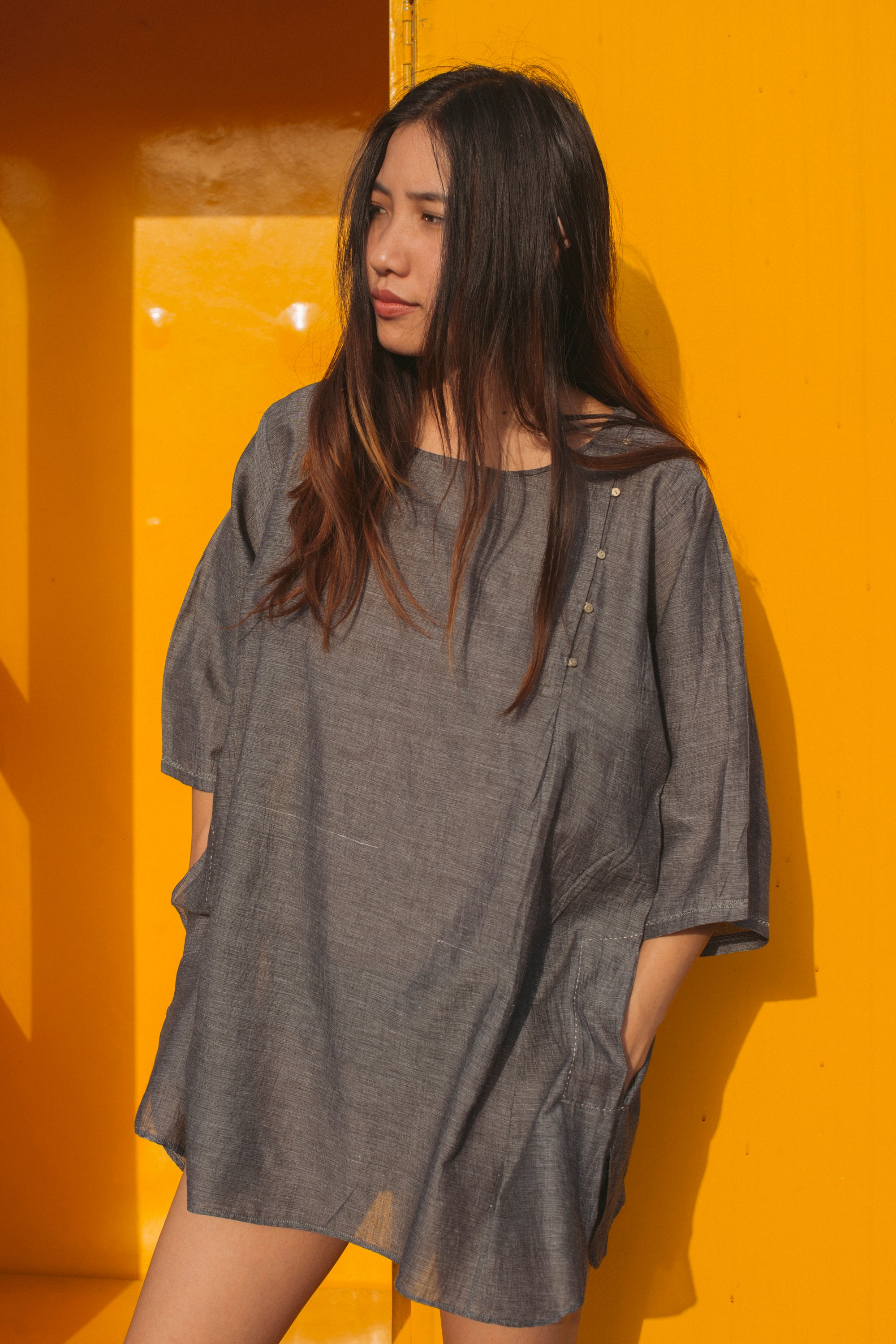 KIMONO SHIRT, GREY - SAAKI