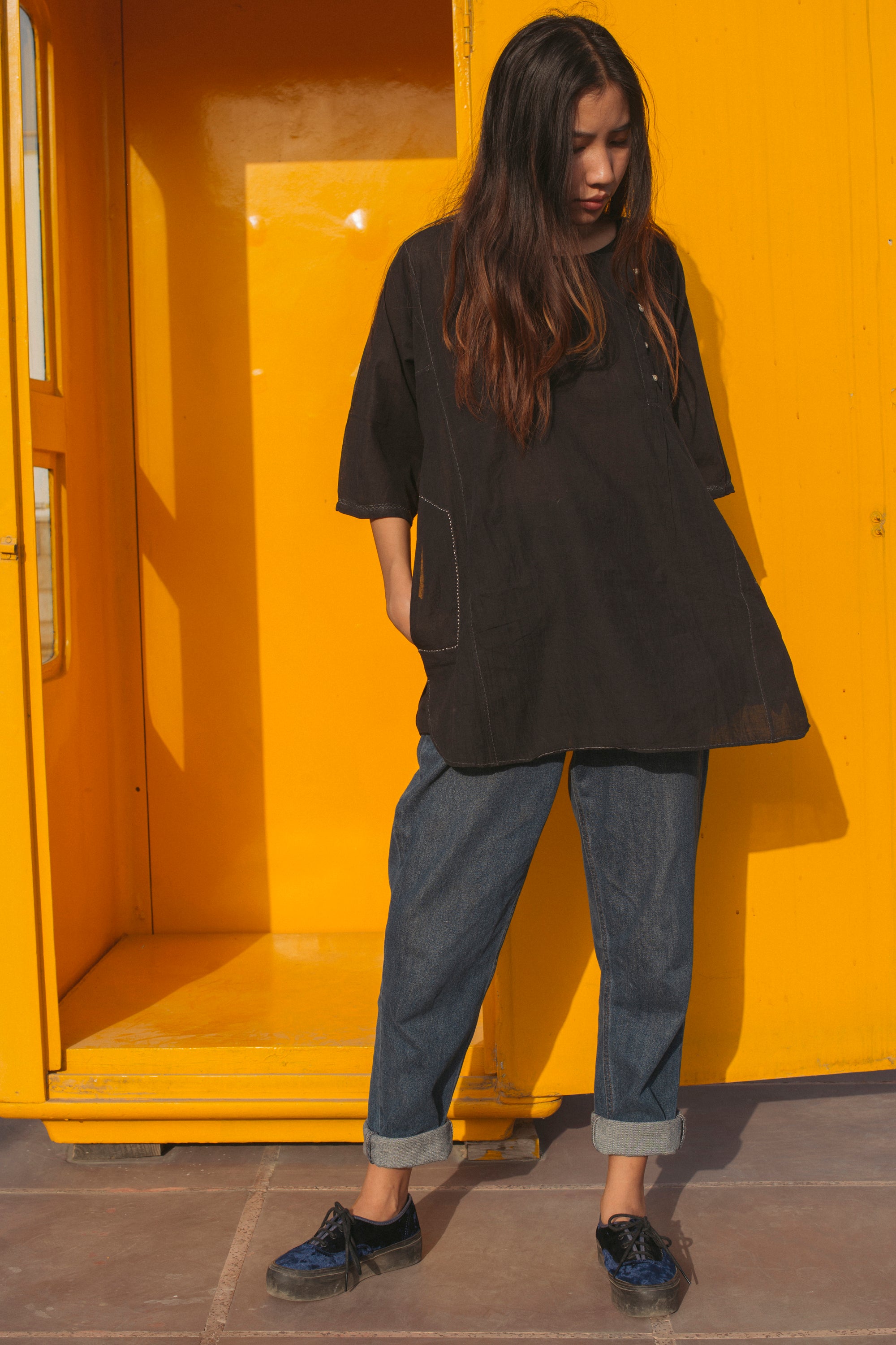 KIMONO SHIRT, BLACK - SAAKI