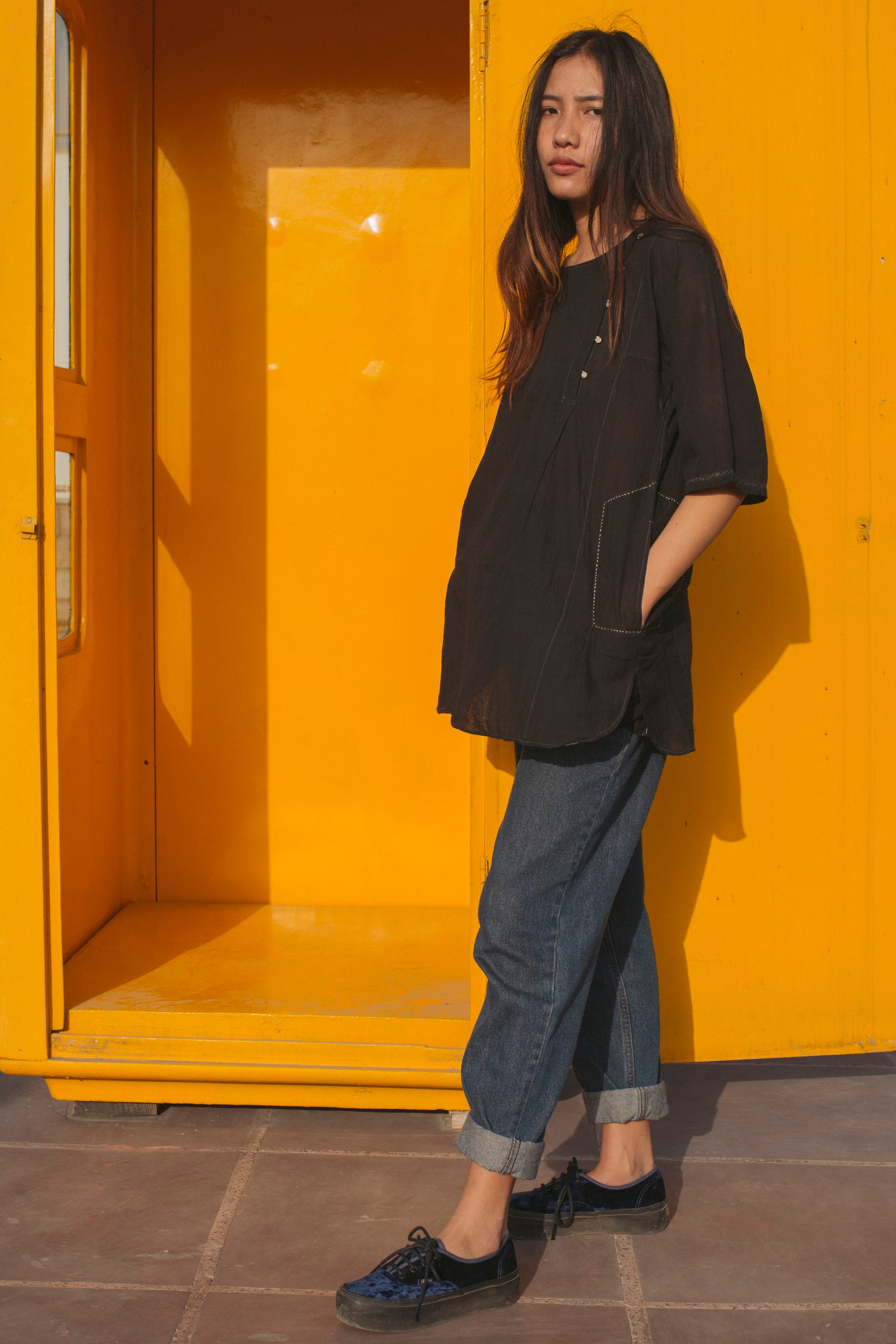 KIMONO SHIRT, BLACK - SAAKI