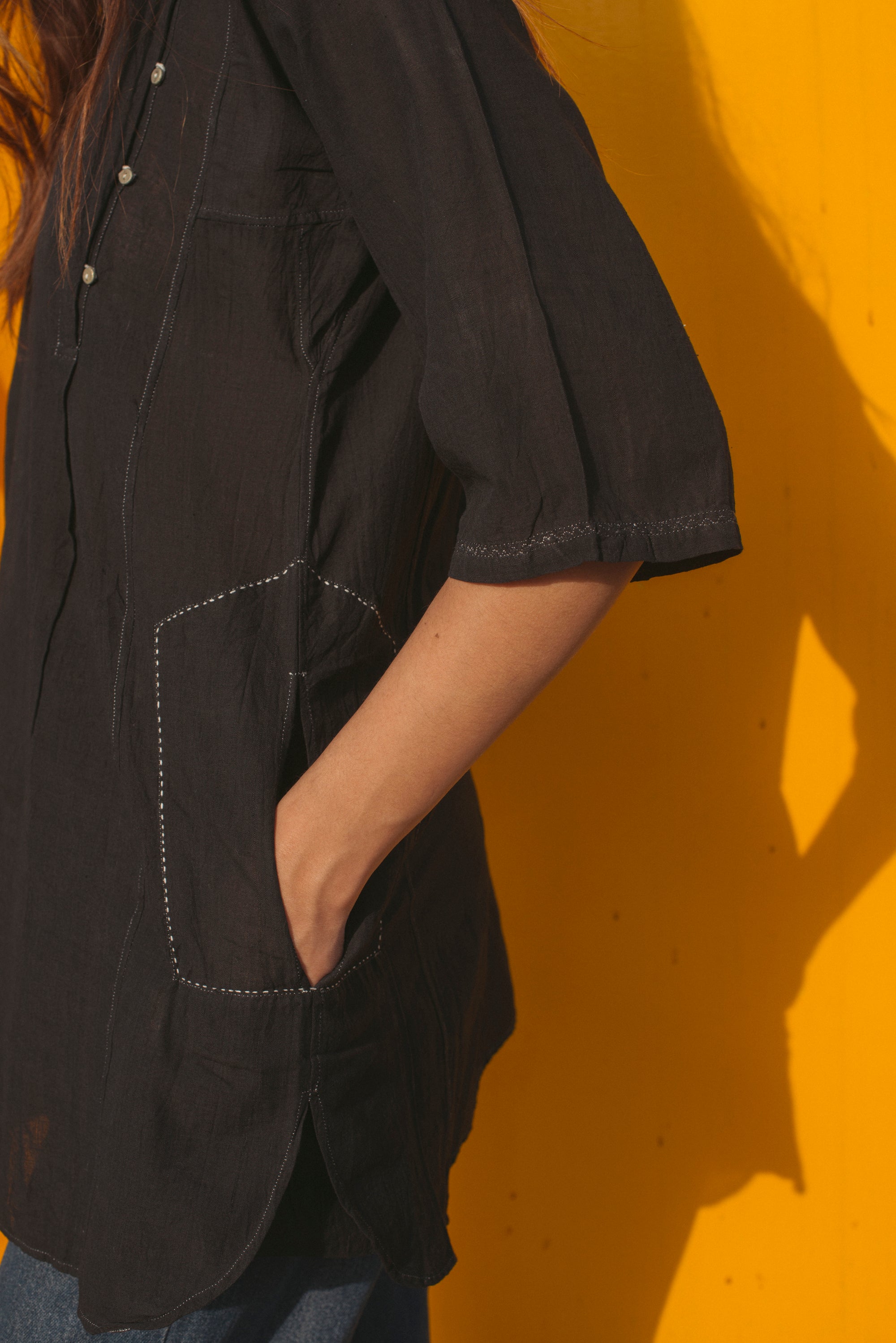 KIMONO SHIRT, BLACK - SAAKI