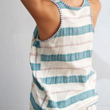 STRIPE STITCH TANK TOP, GREEN // WHITE - SAAKI