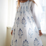 BOTANIC BLOCK PRINT DRESS, BLUE // WHITE - SAAKI