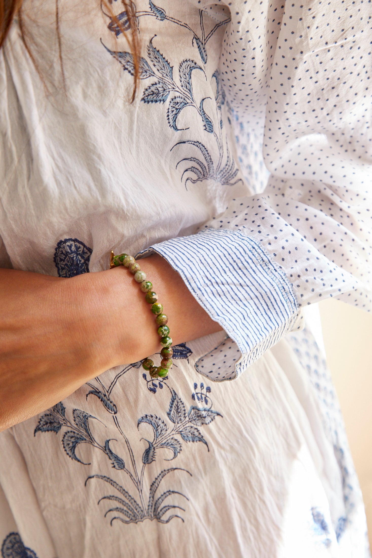 BOTANIC BLOCK PRINT DRESS, BLUE // WHITE - SAAKI