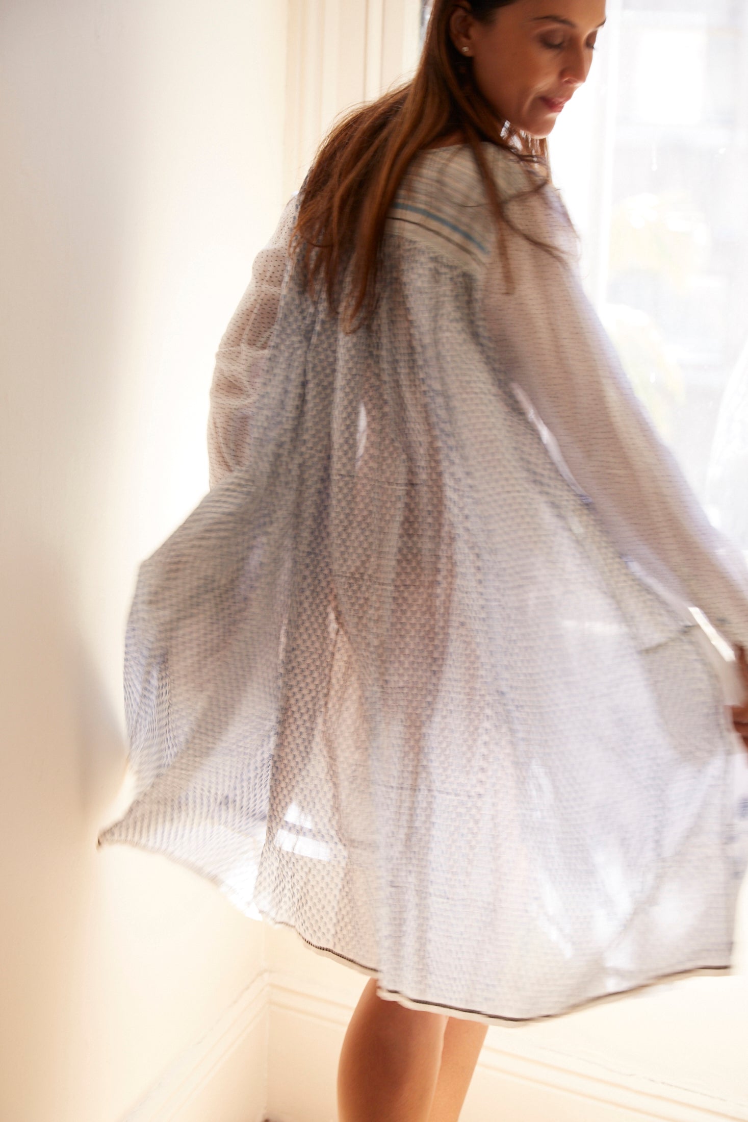 BOTANIC BLOCK PRINT DRESS, BLUE // WHITE - SAAKI