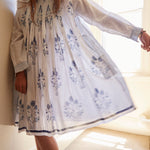 BOTANIC BLOCK PRINT DRESS, BLUE // WHITE - SAAKI