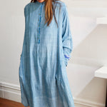 RUFFLE SHIRT DRESS, LIGHT BLUE - SAAKI