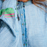 RUFFLE SHIRT DRESS, LIGHT BLUE - SAAKI