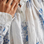 RUFFLE SILK BLOUSE, WHITE // INDIGO BOTANIC - SAAKI