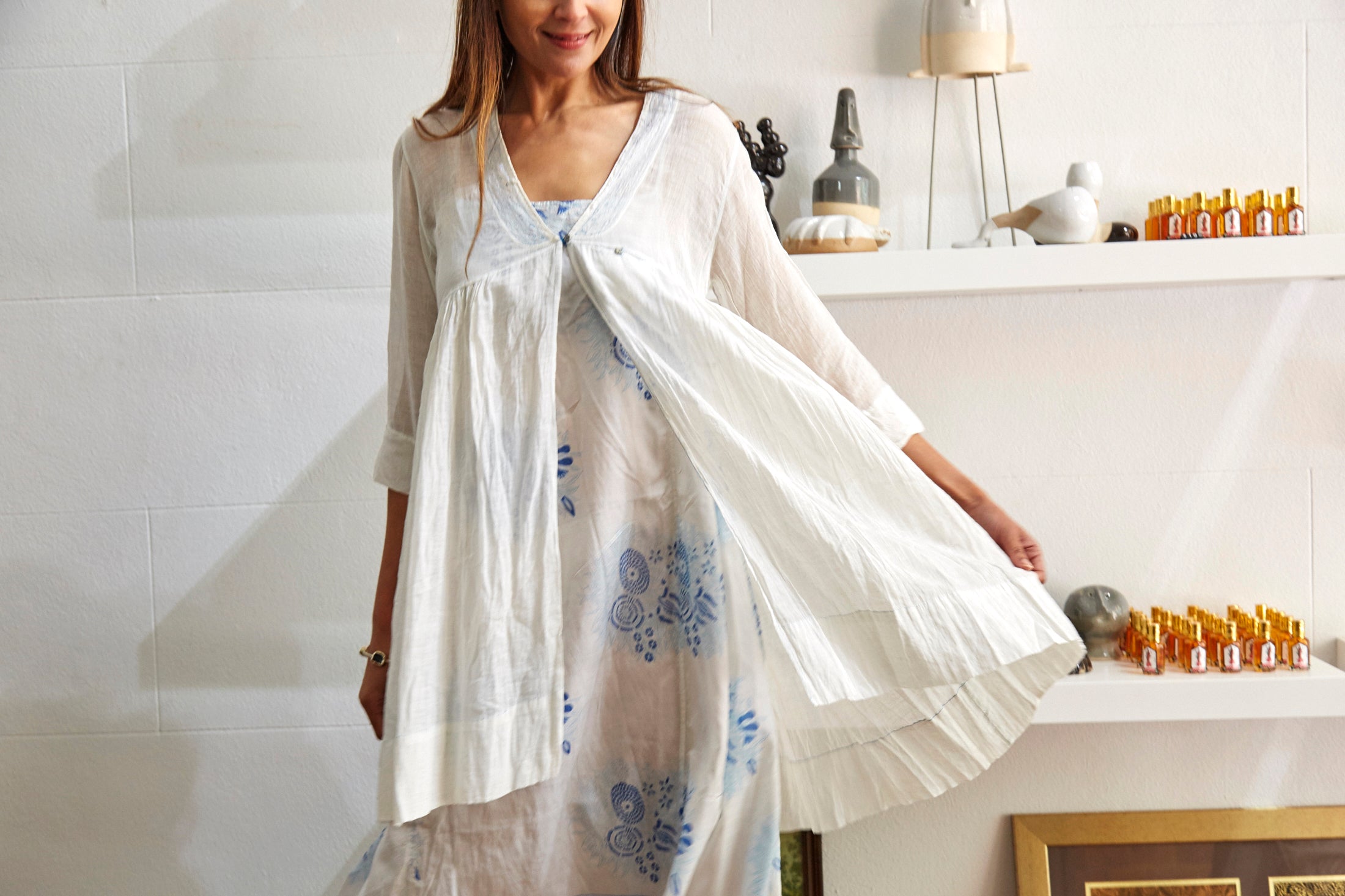 SINGLE BUTTON BLOUSE, WHITE SHEER - SAAKI