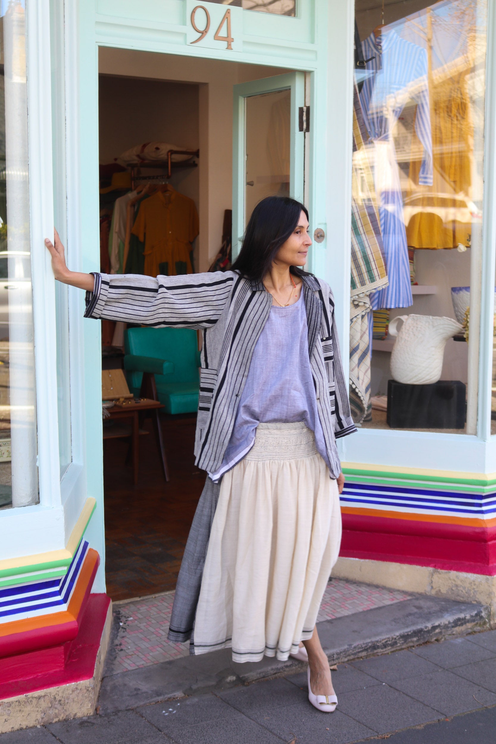 STRIPE BLAZER, GREY - SAAKI