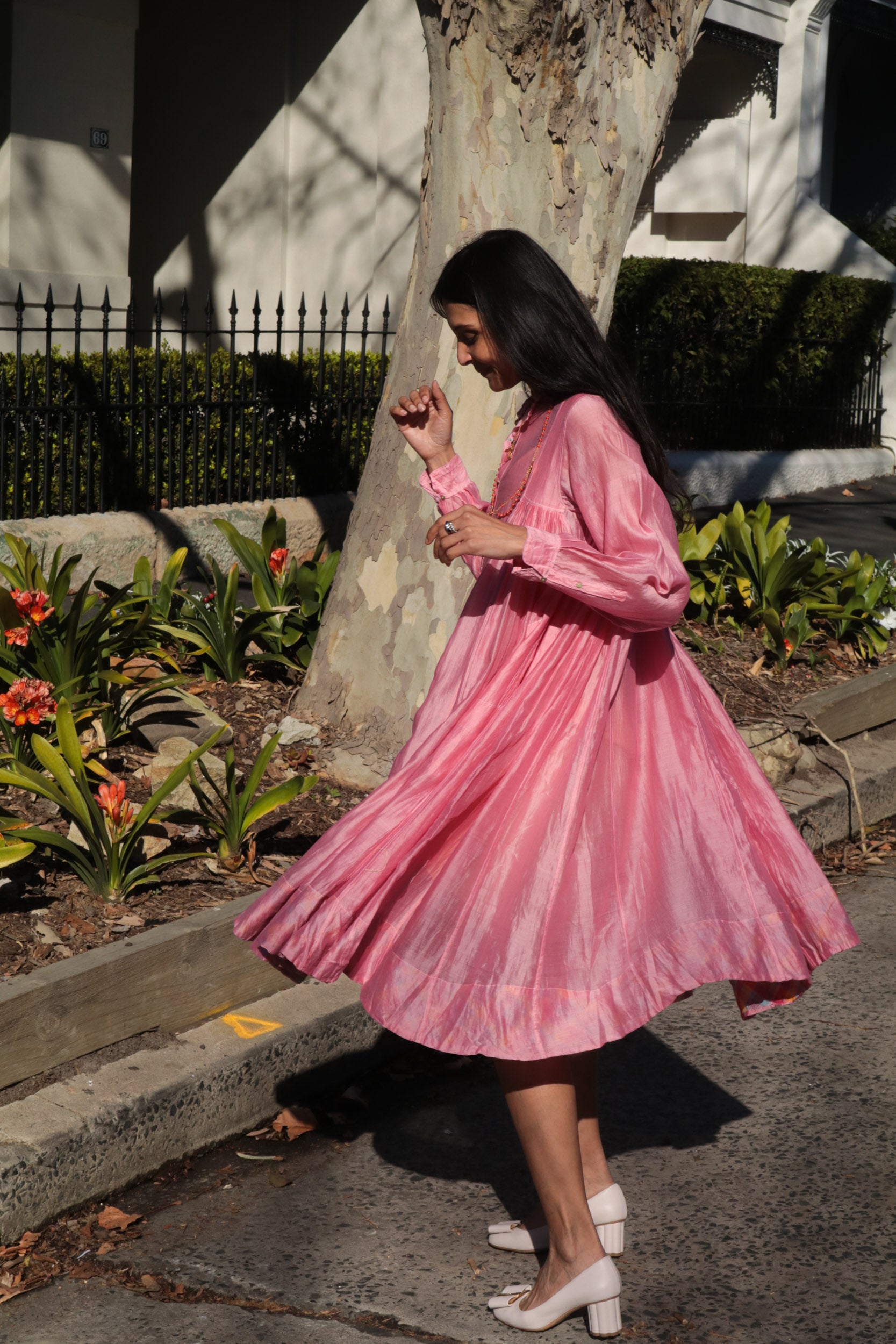 MUSLIN SHIRT DRESS, PINK SILK - SAAKI