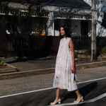 MUSLIN JAMDANI//CHECK DRESS, WHITE SLEEVELESS - SAAKI