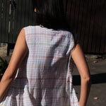 MUSLIN JAMDANI//CHECK DRESS, WHITE SLEEVELESS - SAAKI