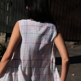 MUSLIN JAMDANI//CHECK DRESS, WHITE SLEEVELESS - SAAKI