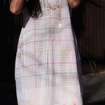 MUSLIN JAMDANI//CHECK DRESS, WHITE SLEEVELESS - SAAKI